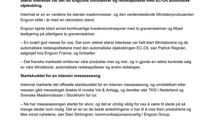 Suksess for Engcon på Intermat