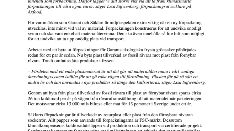 Axfood satsar på klimatsmarta förpackningar