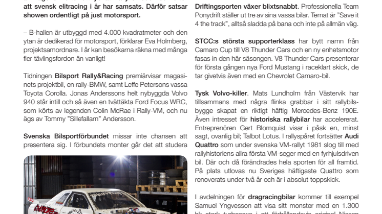 Motorsport på Elmia – 4.000 kvadratmeter extra yta!