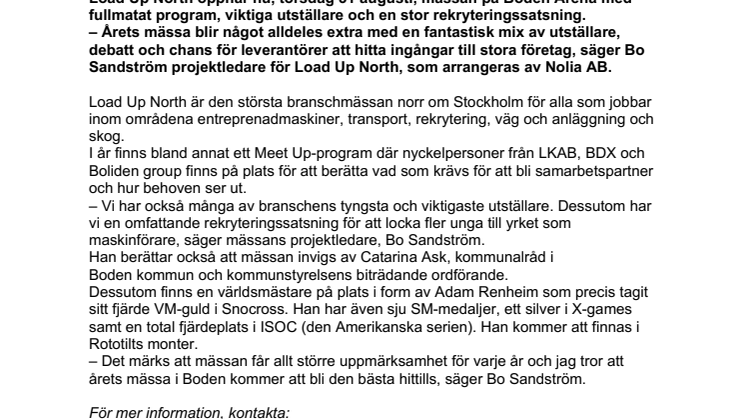 Nu öppnar Load Up North med viktiga utställare, rekryteringssatsning och ingång till tunga företag