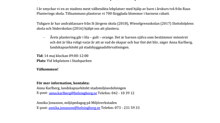 Pressinbjudan: Välkommen till barnens rabatt i Stadsparken