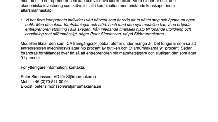 Stjärnurmakarna lanserar nytt tillväxtkoncept