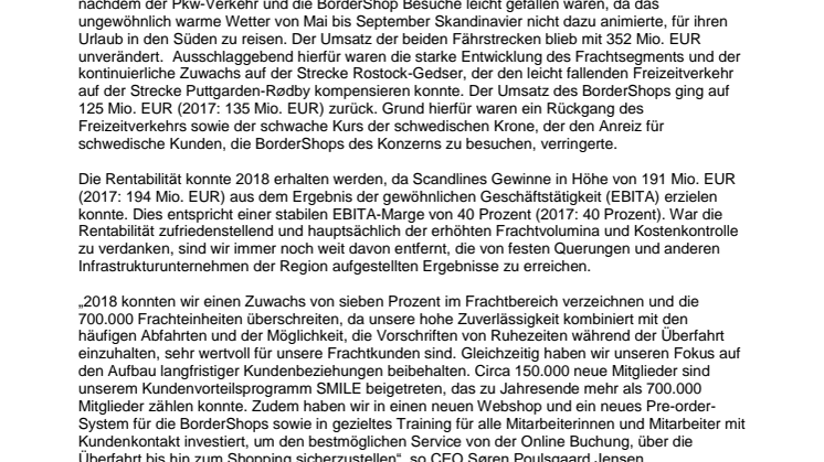 Scandlines legte 2018 nach stabilem Betrieb solide Leistung an den Tag