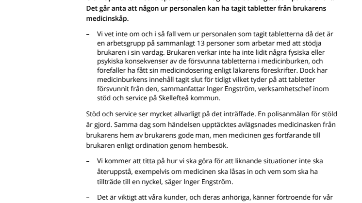Polisanmälan för medicinstöld hos brukare
