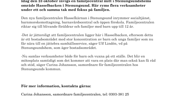 Stenungsund får familjecentral i Hasselbacken