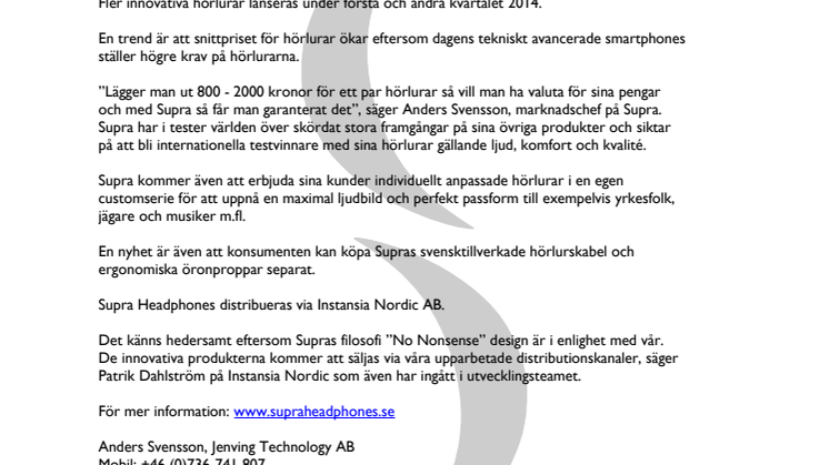 SUPRA Introducerar den nya generationens hörlurar