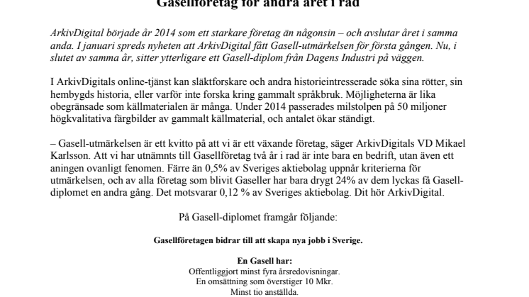 Gasellföretag för andra året i rad