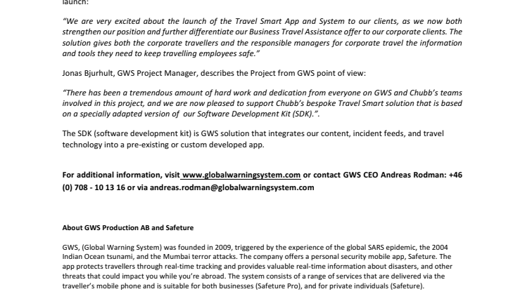 GWS launches Chubb Travel Smart App