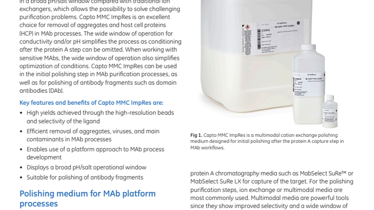 Capto™ MMC ImpRes - a resin for high-resolution polishing of MAbs and other biomolecules
