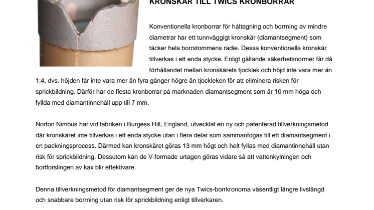 Nya borrkronor från Nimbus - Patenterad tillverkningsmetod