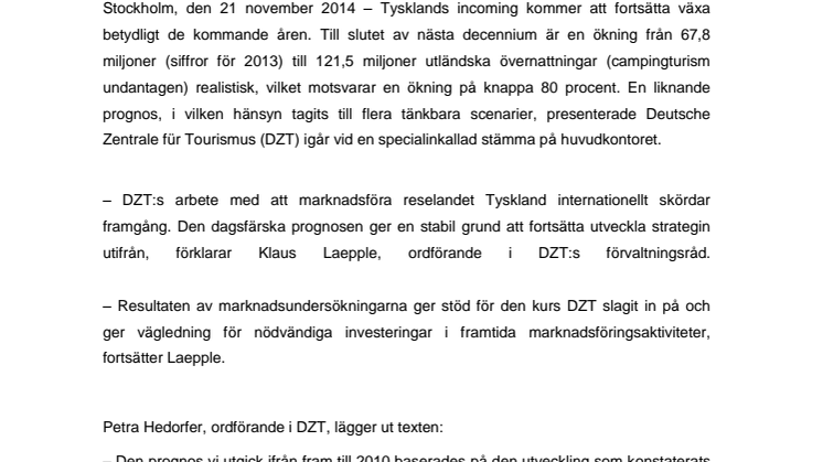 Ny prognos från DZT: över 121 miljoner utländska övernattningar är realistiskt år 2030
