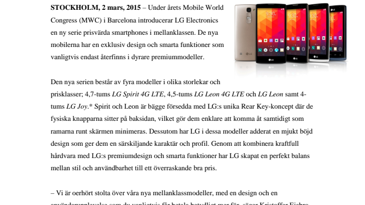 LG SPIRIT, LEON OCH JOY – NYA SMARTA MOBILER MED PREMIUMDESIGN TILL ATTRAKTIVT PRIS
