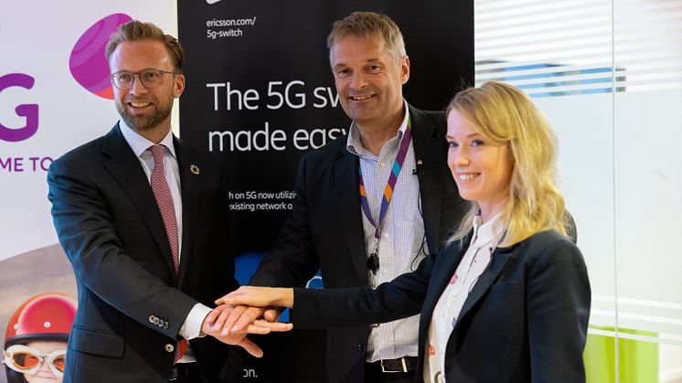 Digitaliseringsminister Nikolai Astrup, adm. dir. i Telia Norge Abraham Foss og Ericssons Jenny Lindqvist, Head of Northern & Central Europe.