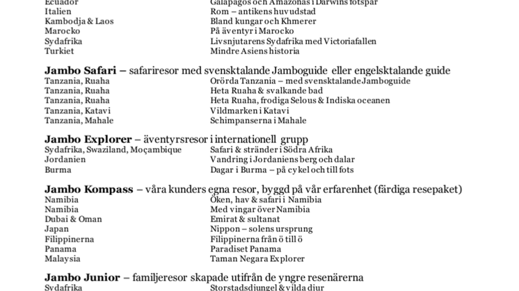 Jambo Tours nyheter 2014