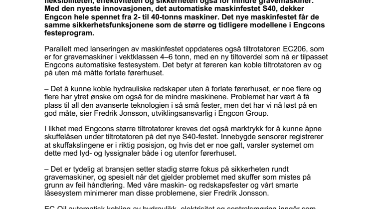 160621_Press_Sikkert og automatisk maskinfeste for mindre gravemaskiner