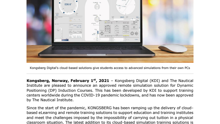 Kongsberg Digital launches remote, simulation-based DP training, accredited by The Nautical Institute