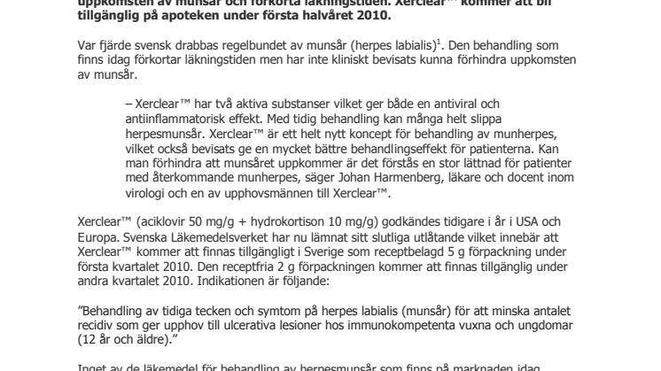 Första receptfria läkemedlet som kan förhindra herpesmunsår godkänt i Sverige