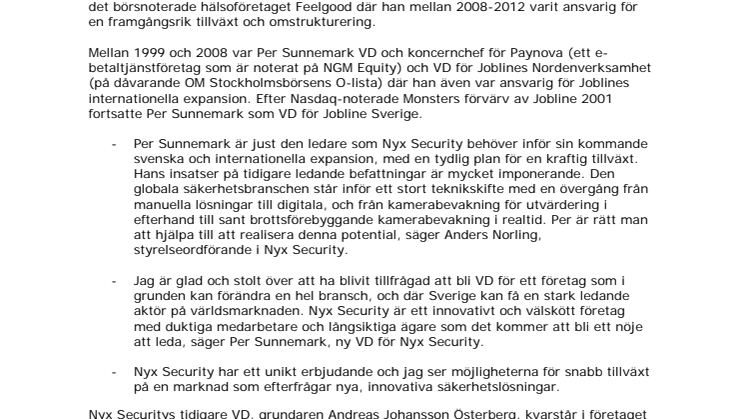  Per Sunnemark ny VD för säkerhetsföretaget Nyx Security 