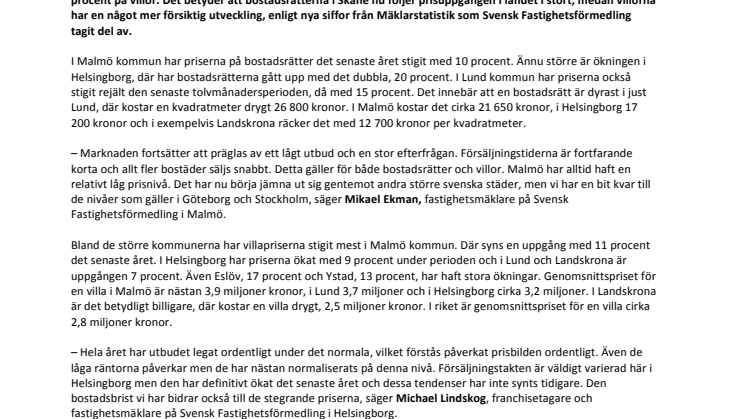 Fortsatt het bostadsmarknad i Skåne