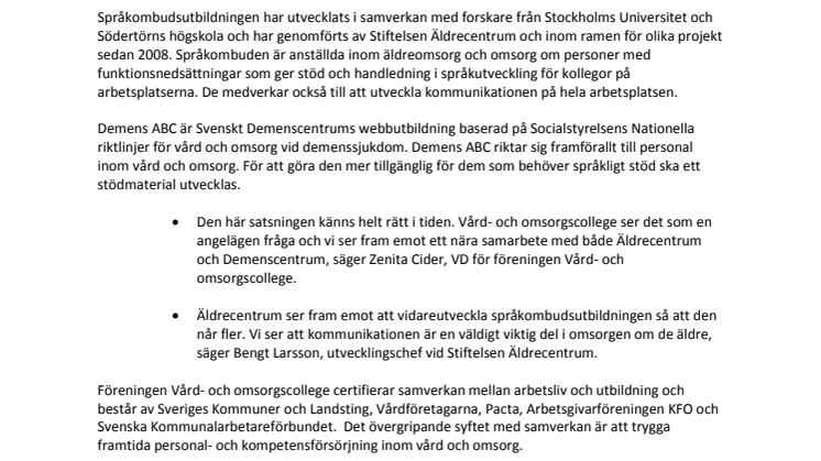 Pengar att utveckla Äldrecentrums språkombudsutbildning 