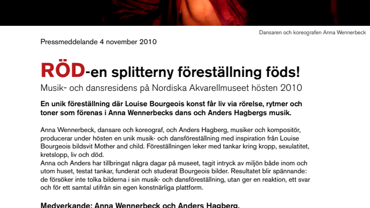 Musik- och dansresidens på Nordiska Akvarellmuseet. Röd- en splitterny föreställning föds!