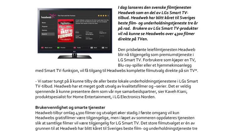 Headweb tilgjengelig i LGs Smart TV-portal