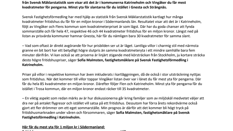 Ny kartläggning visar: Sörmlandskommunerna där du får mest fritidshus för pengarna
