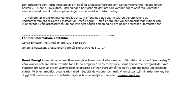 Konkurrensverkets utredning nedlagd