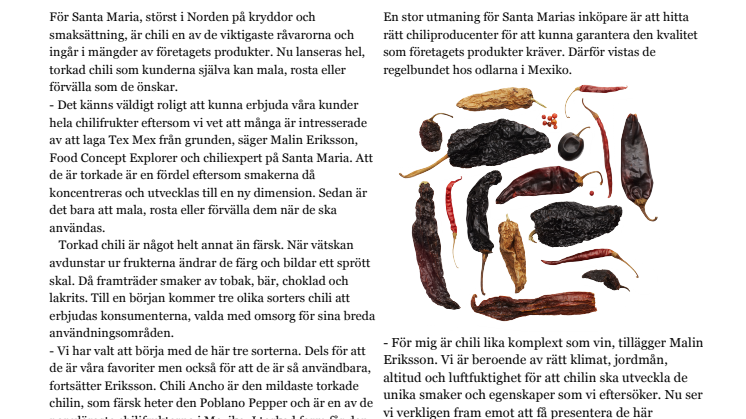 Santa Maria lanserar hel torkad chili