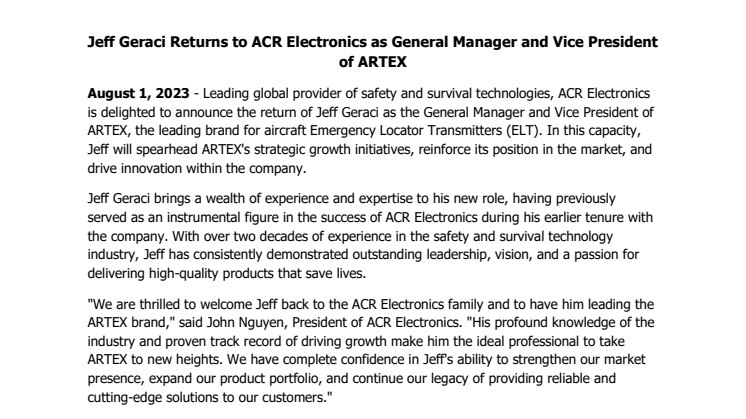 ACR Electronics annonces appointment JG 2023.pdf