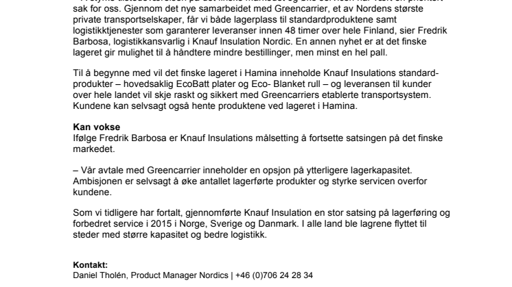 Nytt Knauf Insulation-lager gir rask service 