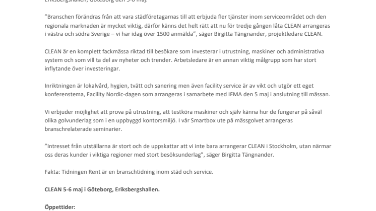 CLEAN: Sveriges ledande branschmässa inom städ- och service slår upp portarna i nästa vecka!