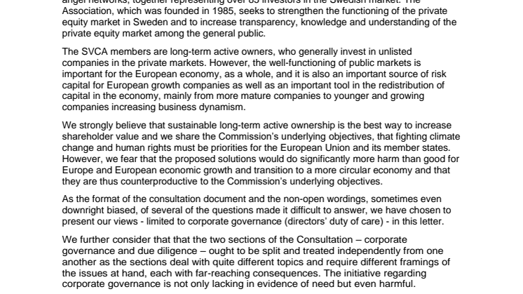 Consultation Proposal for an Initiative on Sustainable Corporate Governance
