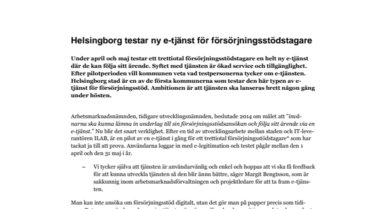 Helsingborg testar ny e-tjänst för försörjningsstödstagare