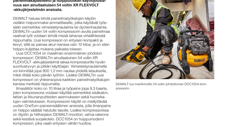 Maailman ensimmäinen 54 voltin akkukäyttöinen kompressori