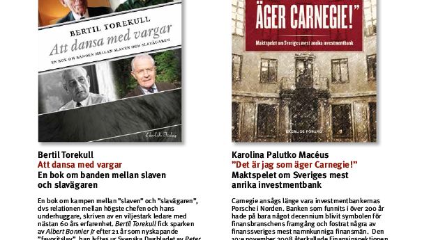 Bertil Torekull dansar med vargar och maktspelet om Carnegie bland vårens böcker på Ekerlids Förlag
