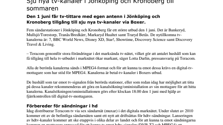 Sju nya tv-kanaler i Jönköping och Kronoberg till sommaren