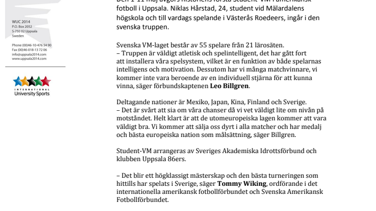 Västeråsspelare till Student-VM i amerikansk fotboll