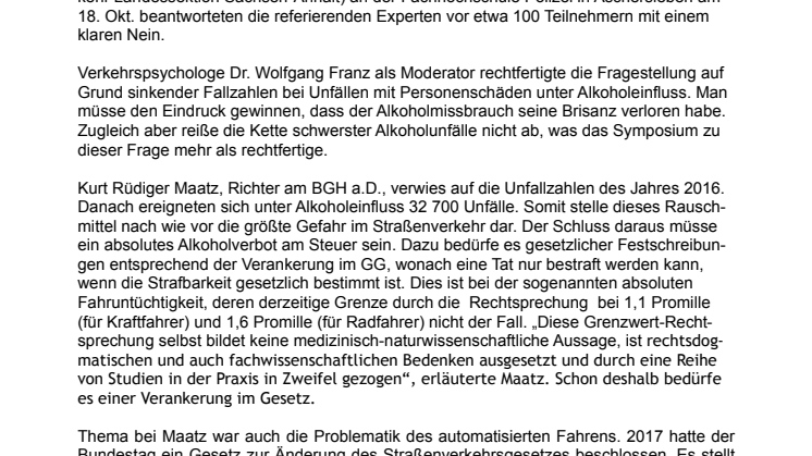 „Alkohol im Straßenverkehr muss tabu bleiben“
