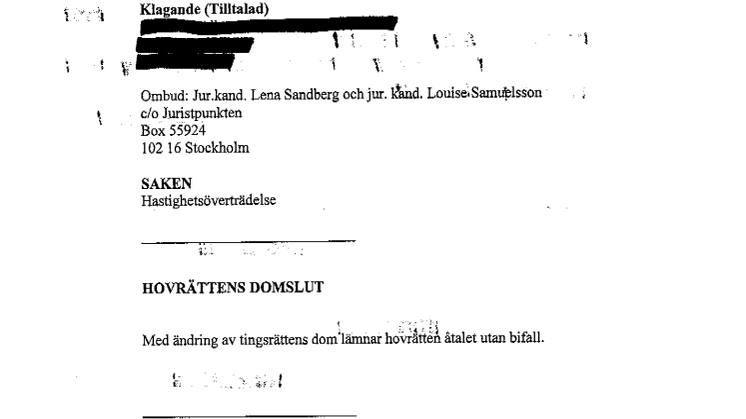 Göta Hovrätt Fråga om ändring av dom avseende hastighetsöverträdelse-juristpunkten