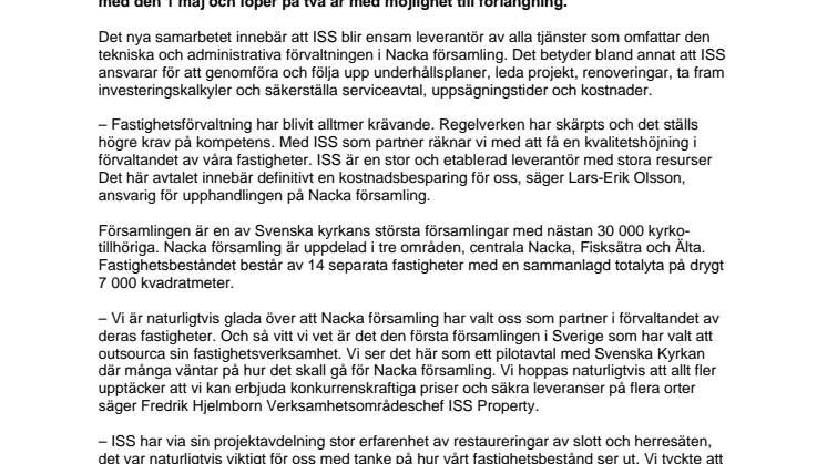 ISS och Svenska Kyrkan i pilotavtal om servicetjänster