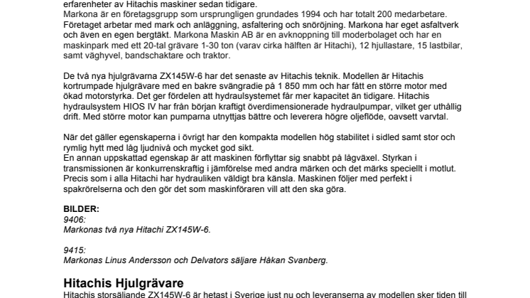 Markona satsade på två Hitachi ZX145W-6