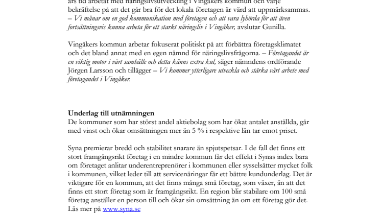 Vingåker har Bästa Tillväxt 2010 i Sörmland