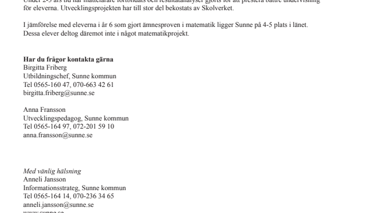 Bäst i matematik tack vare satsning i Sunne