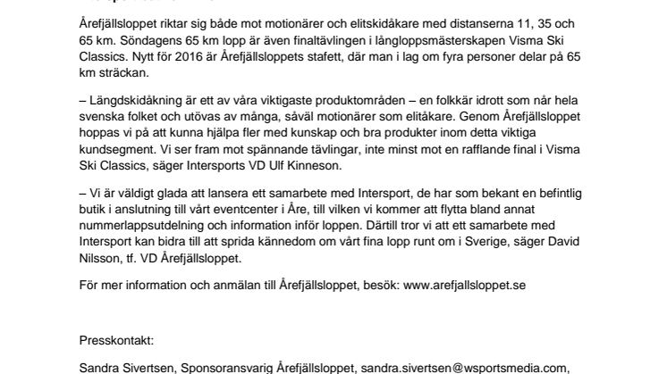 Intersport ny partner till Årefjällsloppet