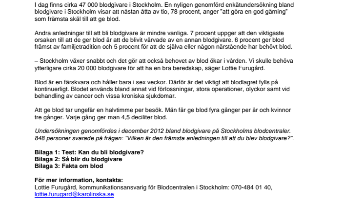 Åtta av tio ger blod för att hjälpa en annan människa
