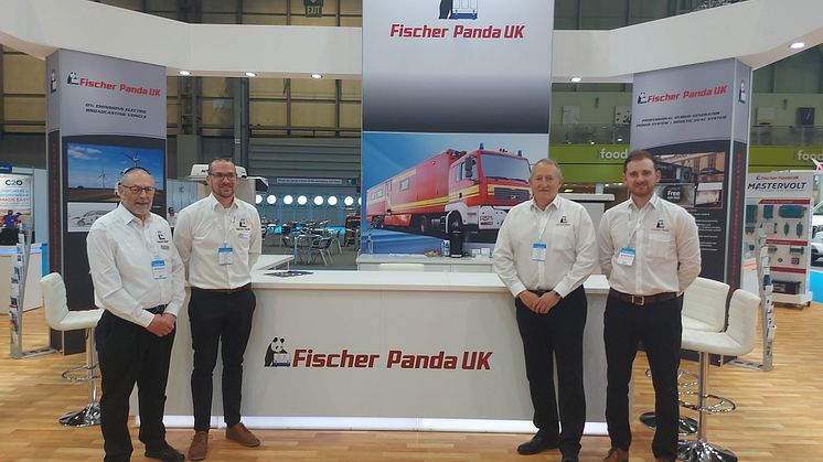New Vehicle and Specialist Applications Sales Executive, David Moscovitz (left), with the Fischer Panda UK team at the Commerical Vehicle Show