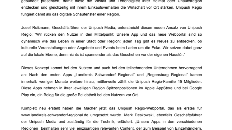 Unipush Regio: Das digitale Schaufenster einer Region