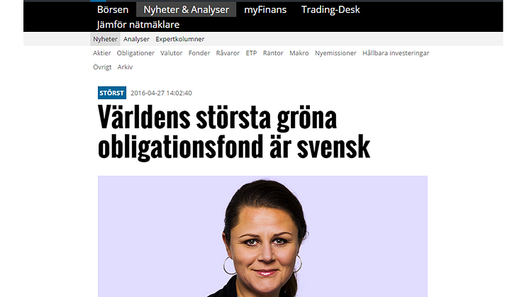 Världens största gröna obligationsfond är svensk
