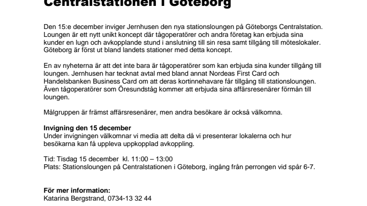 Pressinbjudan: Affärsresenärer får ny lounge på Centralstationen i Göteborg